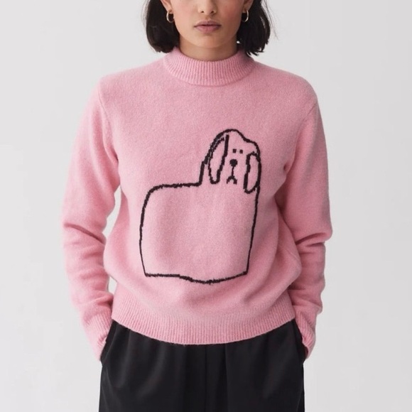 Lazy Oaf Pink Dog Print Mock Neck Sweater - Picture 3 of 12